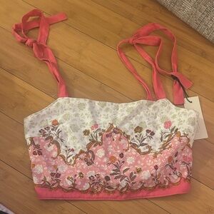 Rachel Zoe Floral Crop Top with Pink and Cream Flowers